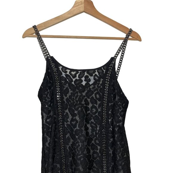 All saints Asha Dress Black Embellished Double Layered Sequin Chain Straps Size - Picture 4 of 9